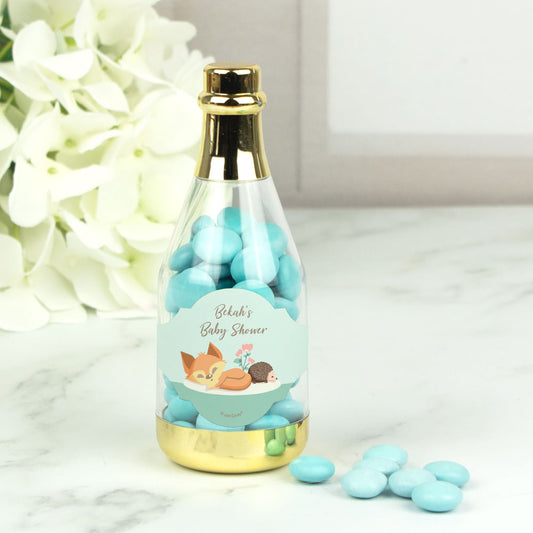 Personalized Baby Shower Woodland Buddies Champagne Bottle with Milk Chocolate Minis