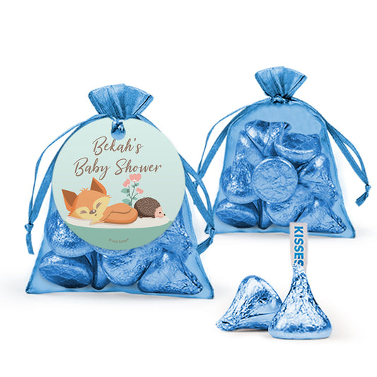 Personalized Baby Shower Woodland Buddies Organza Bags with Hershey's Kisses