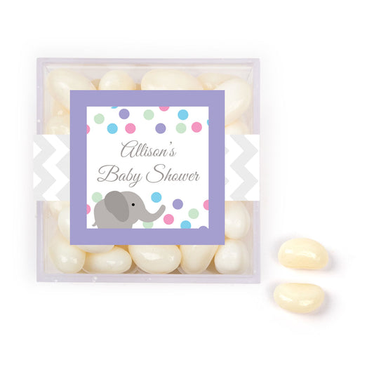 Personalized Baby Shower Elephant Favor Cube with Jelly Belly Jelly Beans