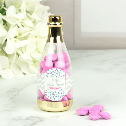 Personalized Baby Shower Elephant Champagne Bottle with Milk Chocolate Minis