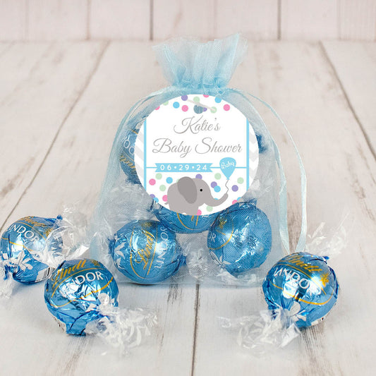 Personalized Baby Shower Elephant Lindt Truffle Organza Bag