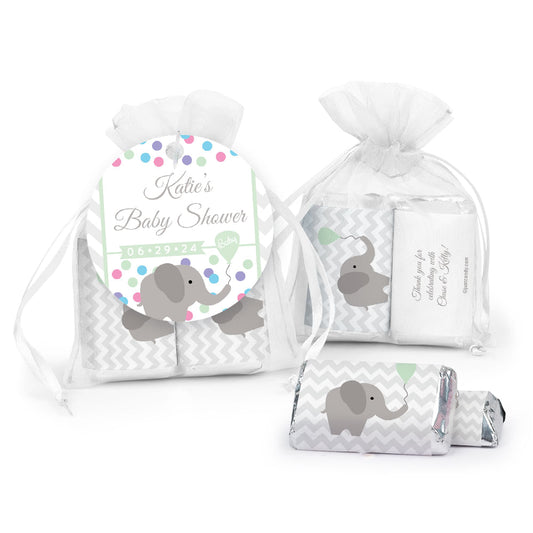 Personalized Baby Shower Elephant Miniatures in XS Organza Bag with Gift Tag