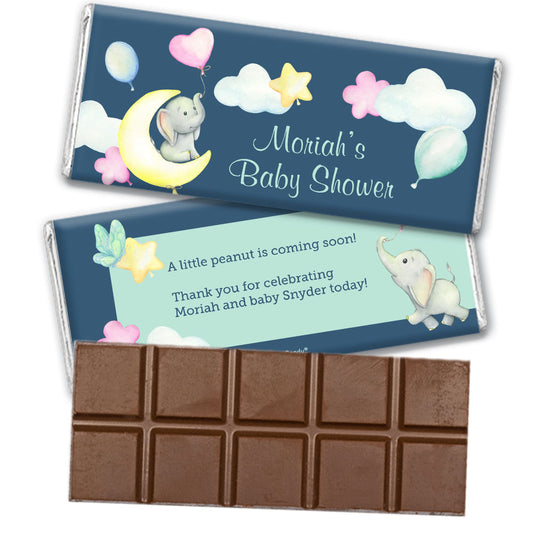 Personalized Elephant Moon Baby Shower Belgian Chocolate Bar