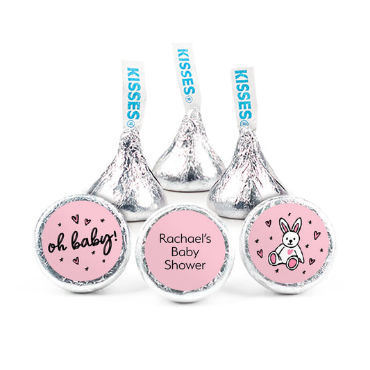 Personalized Baby Shower Pink Oh Baby 3/4" Stickers (108 Stickers)