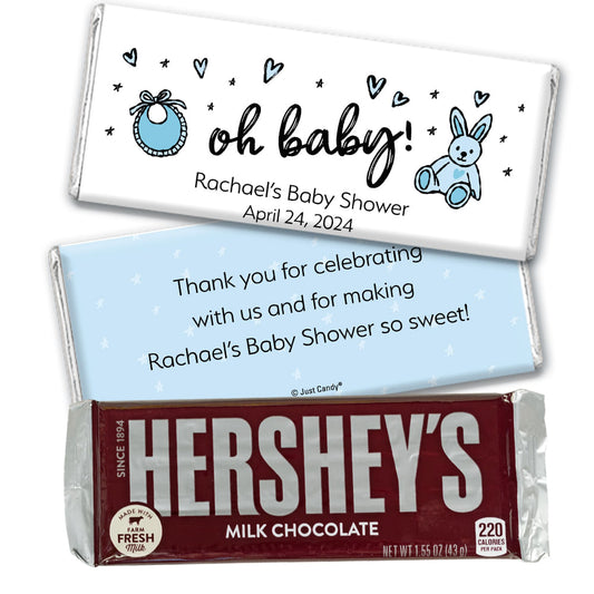 Personalized Baby Shower Icons Oh Baby Blue Hershey's Milk Chocolate Bar & Wrapper