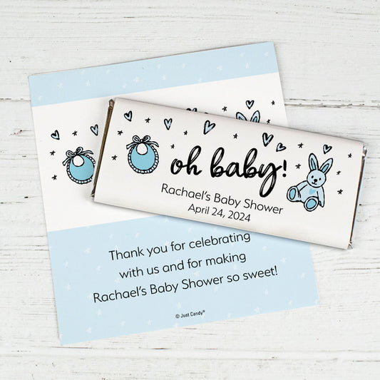 Personalized Baby Shower Icons Oh Baby Blue Chocolate Bar Wrappers