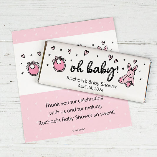 Personalized Baby Shower Icons Oh Baby Pink Chocolate Bar Wrappers