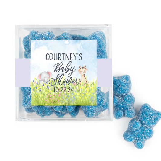 Personalized Baby Shower Baby Animals Favor Cube with Gummy Bears