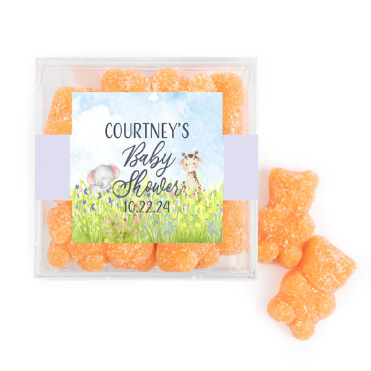 Personalized Baby Shower Baby Animals Favor Cube with Gummy Bears