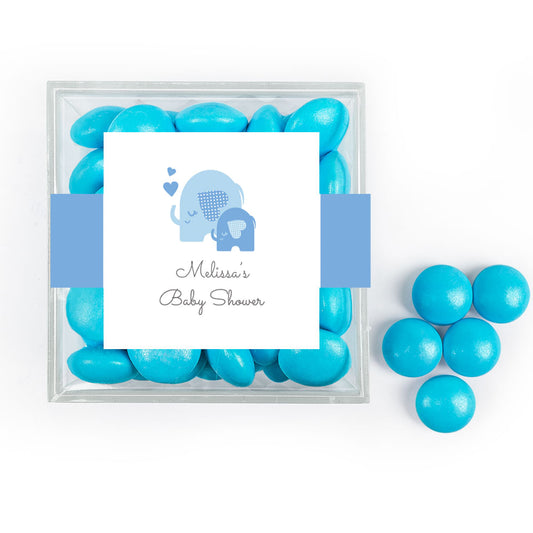 Personalized Baby Shower Elephant Hearts JUST CANDY® favor cube with Just Candy Milk Chocolate Minis