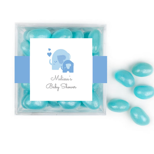 Personalized Baby Shower Elephant Hearts JUST CANDY® favor cube with Jelly Beans