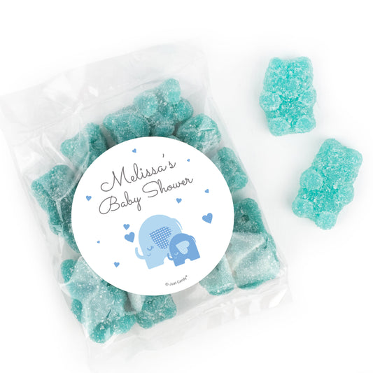 Personalized Baby Shower Boy Elephant Hearts Gummi Bears