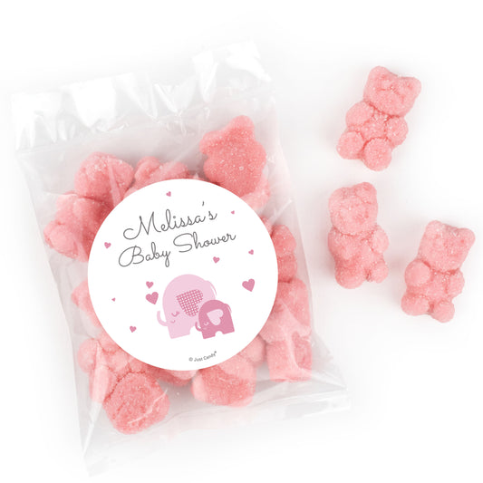 Personalized Baby Shower Girl Elephant Hearts Gummi Bears