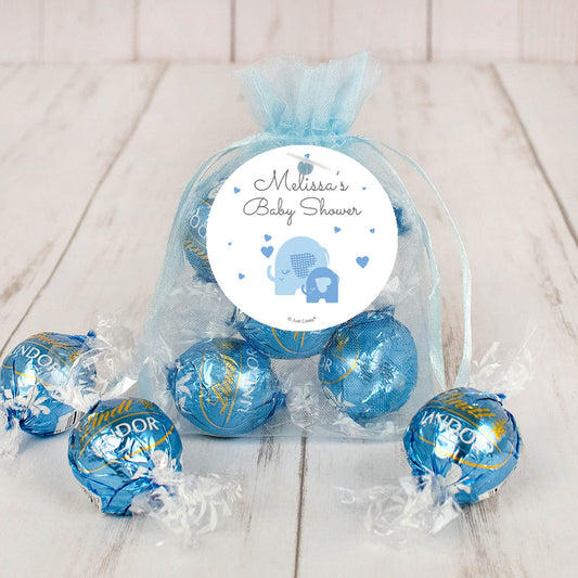 Personalized Baby Shower Elephant Hearts Lindt Truffle Organza Bag