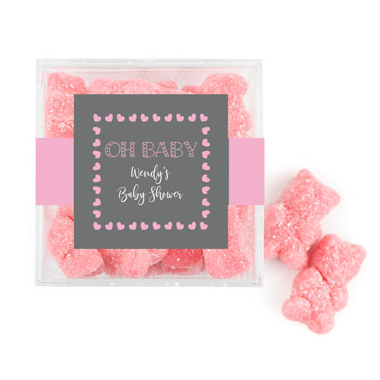 Personalized Baby Shower Oh Baby! Favor Cube with Sanded Gummy Bears