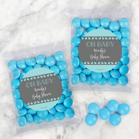 Personalized Baby Shower Oh Baby Candy Bags with Just Candy Milk Chocolate Gems