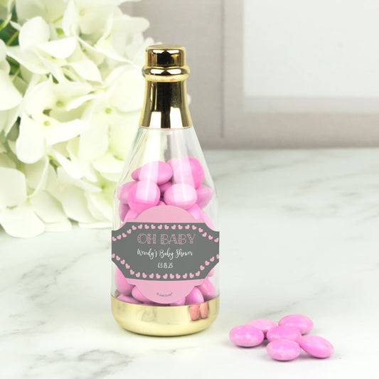 Personalized Baby Shower Oh Baby Champagne Bottle with Milk Chocolate Minis