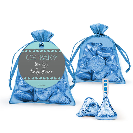 Personalized Baby Shower Oh Baby Organza Bags with Hershey's Kisses