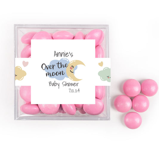 Personalized Baby Shower Over the Moon Favor Cube with Milk Chocolate Minis