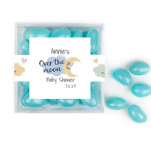 Personalized Baby Shower Over the Moon JUST CANDY® favor cube with Jelly Beans