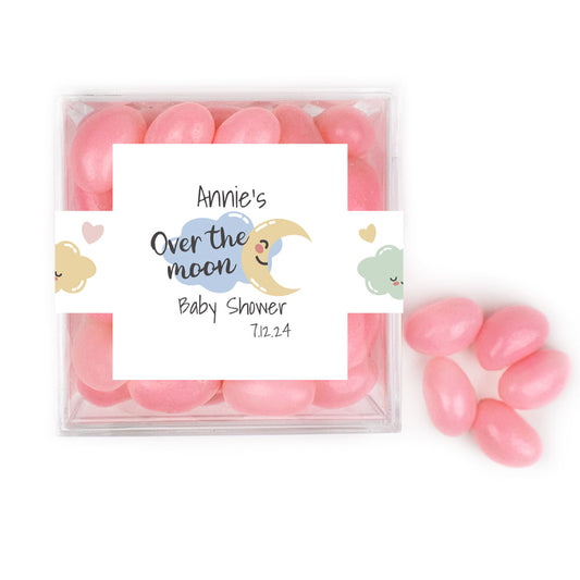 Personalized Baby Shower Over the Moon JUST CANDY® favor cube with Jelly Beans