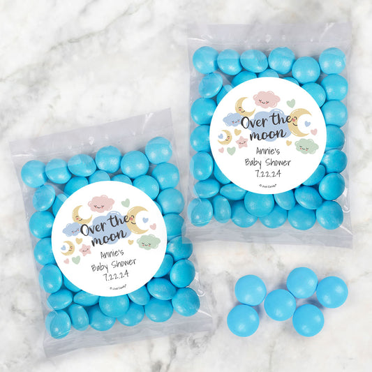 Personalized Baby Shower Over the Moon Candy Bags with Just Candy Milk Chocolate Gems