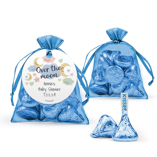 Personalized Baby Shower Over the Moon Organza Bags with Hershey's Kisses