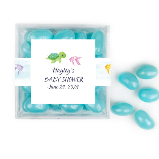 Personalized Baby Shower Whale JUST CANDY® favor cube with Jelly Beans