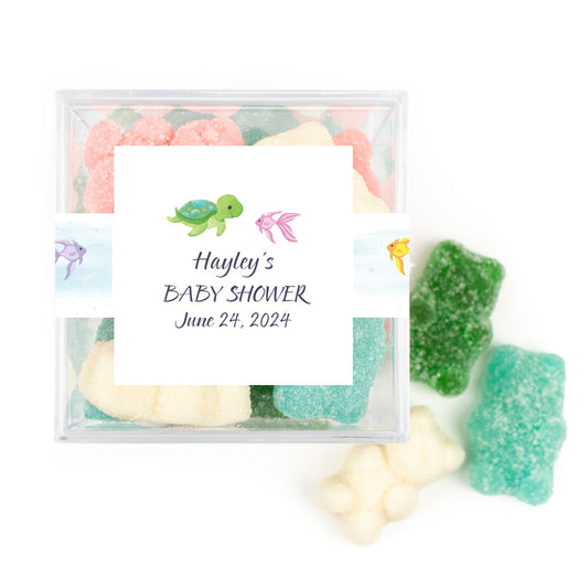 Personalized Baby Shower Whale Favor Cube with Gummy Bears