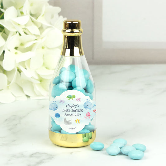 Personalized Baby Shower Whale Champagne Bottle with Milk Chocolate Minis