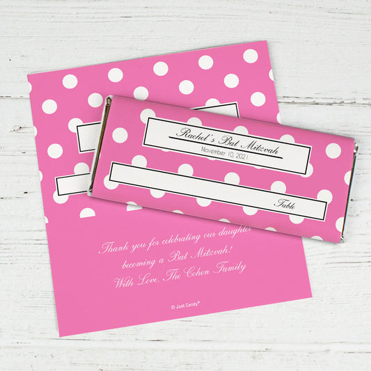 Bat Mitzvah Personalized Chocolate Bar Wrappers Polka Dot Place Cards