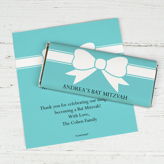 Bat Mitzvah Personalized Chocolate Bar Wrappers Tiffany Bow Theme