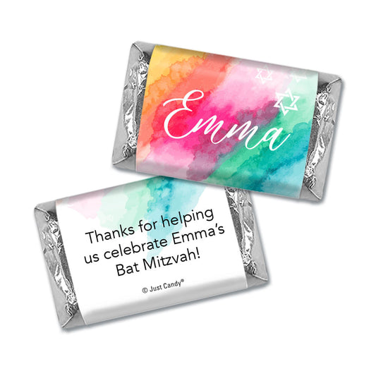 Personalized Bat Mitzvah Hershey's Miniatures Rainbow Watercolor