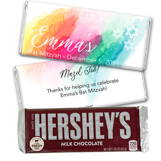 Personalized Bat Mitzvah Rainbow Watercolor Hershey's Milk Chocolate Bar & Wrapper