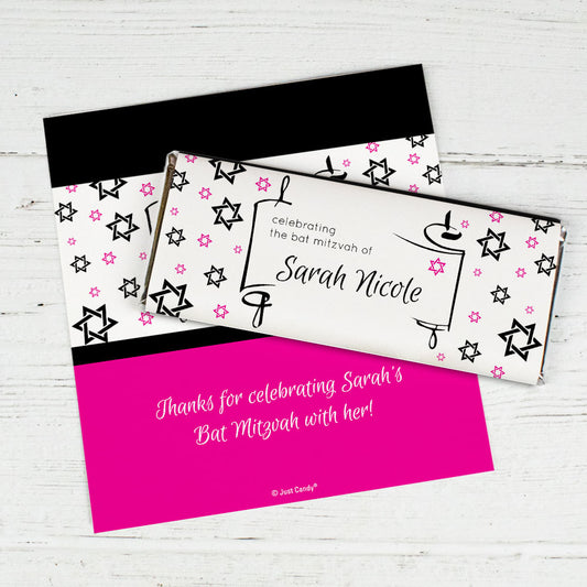 Personalized Bat Mitzvah Scroll & Stars Chocolate Bar Wrappers