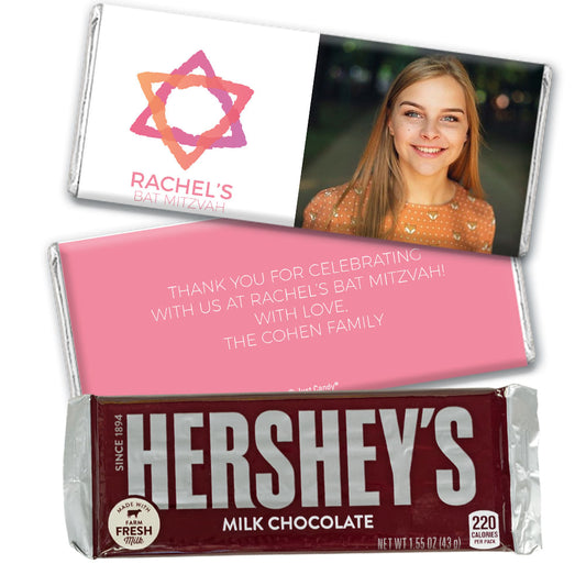 Personalized Bat Mitzvah Star of David Pink Hershey's Milk Chocolate Bar