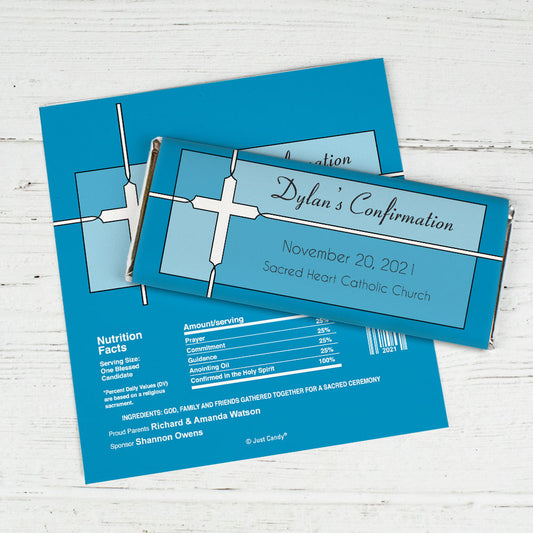 Confirmation Personalized Chocolate Bar Wrappers Stained Glass Cross