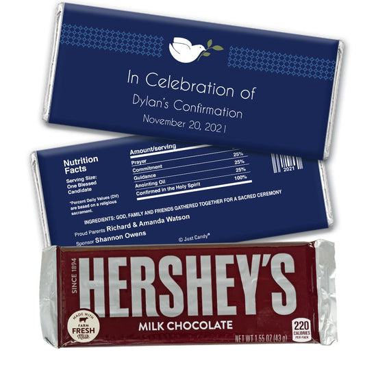 Confirmation Personalized Hershey's Milk Chocolate Bar Peace Dove Navy Blue