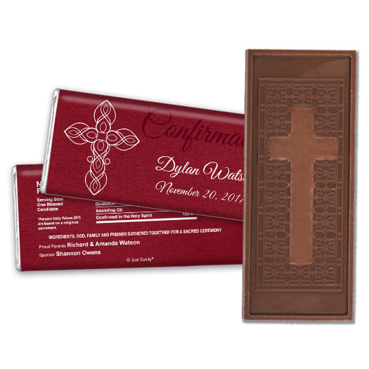 Confirmation Embossed Cross Chocolate Bar White Cross on Crimson Red