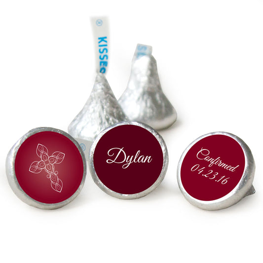 Confirmation Personalized Hershey's Kisses White Cross on Crimson Red Assembled Kisses