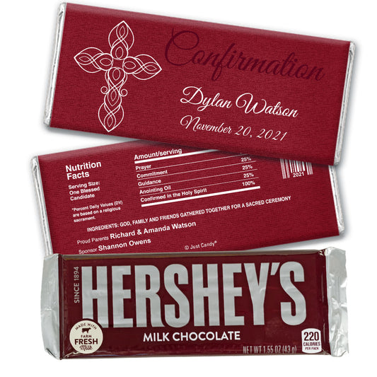 Confirmation Personalized Hershey's Milk Chocolate Bar White Cross on Crimson Red