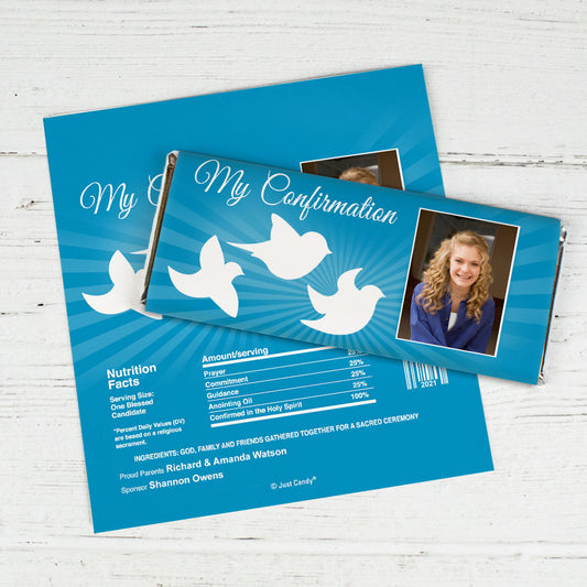 Confirmation Personalized Chocolate Bar Wrappers Peace Doves