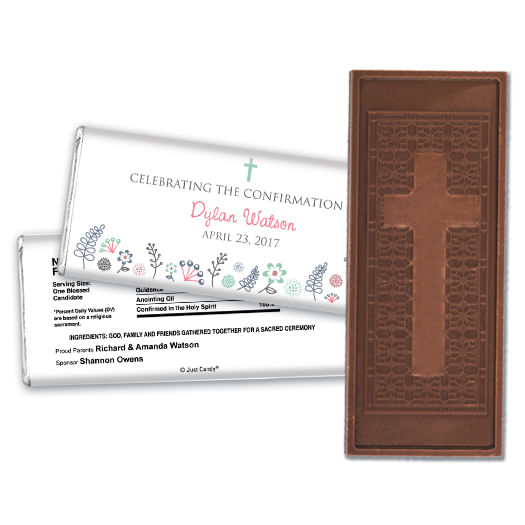 Confirmation Embossed Cross Chocolate Bar Blooming Flowers