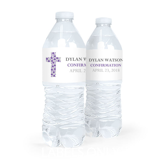 Personalized Confirmation Round Stone Cross Water Bottle Sticker Labels (5 Labels)