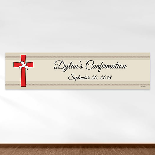 Personalized Confirmation Red Cross and Dove 5 Ft. Banner