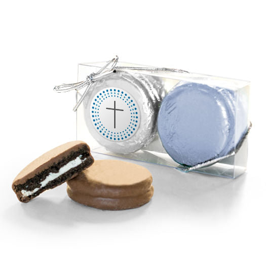 Confirmation Blue Dotted Circle Calvary Cross 2Pk Chocolate Covered Oreo Cookies