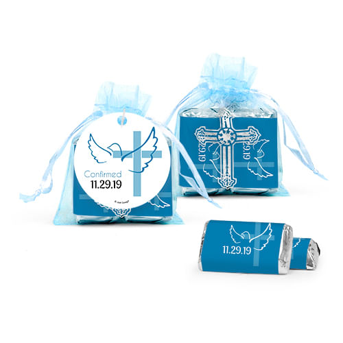 Personalized Boy Confirmation Cross & DoveCross Organza Bag with Hershey's Miniatures