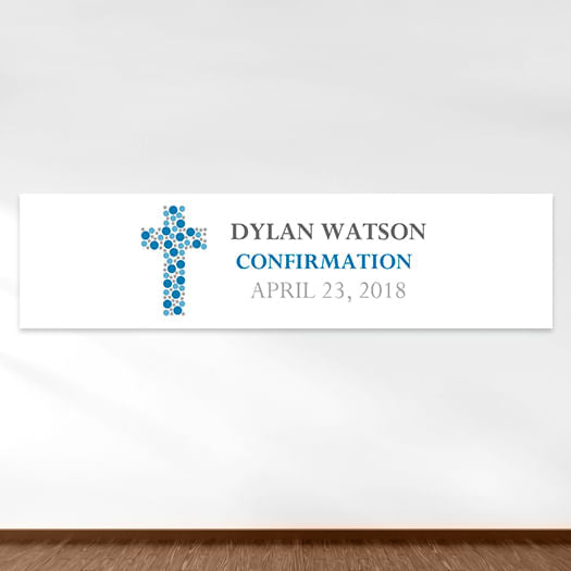 Personalized Confirmation Round Stone Cross 5 Ft. Banner