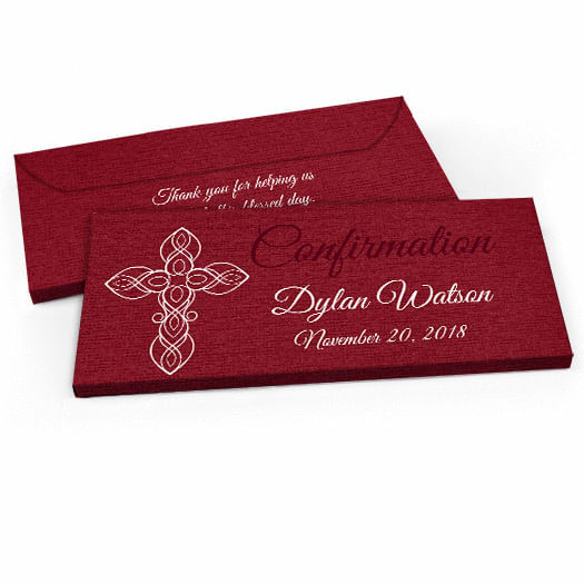 Deluxe Personalized Confirmation Crimson Cross Candy Bar Favor Box