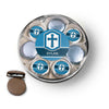 Personalized Confirmation Blue Hexagonal Pattern Engraved Cross Chocolate Covered Oreo Cookies Large Plastic Tin